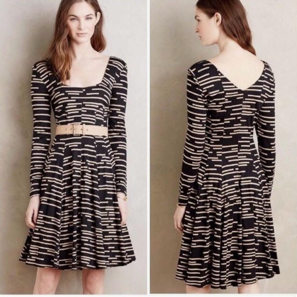 Anthropologie HD in Paris Saraid long sleeve black and mocha dress size medium